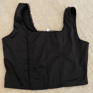 Black Sleeveless Crop Top with Lace Trim
